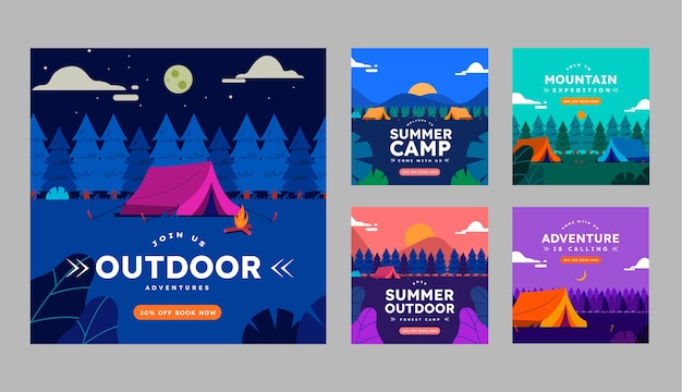 Vector hand drawn glamping instagram posts