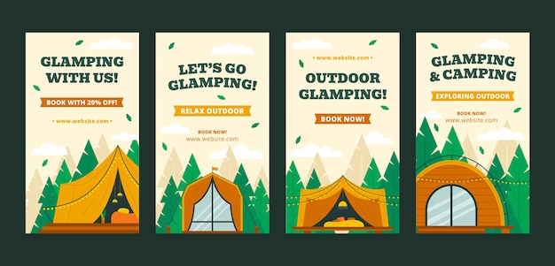 Vettore storie di instagram glamping disegnate a mano