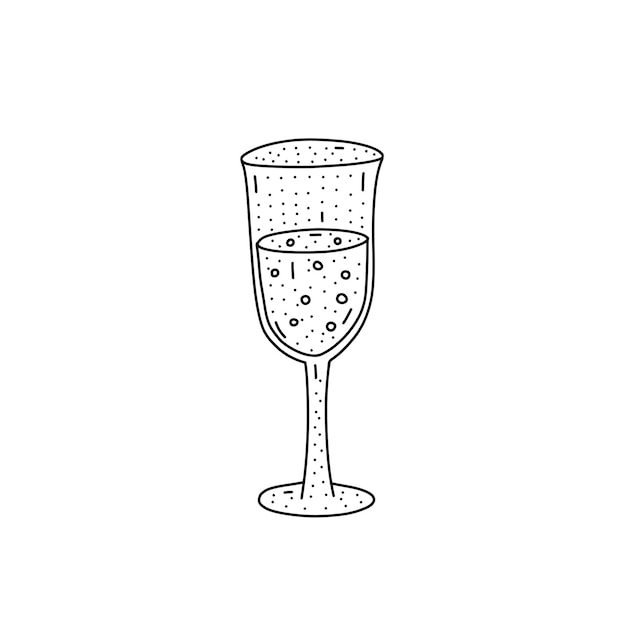 Bicchiere di champagne disegnato a mano icona in stile doodle bicchiere di champagne cartone animato icona vettore per il web