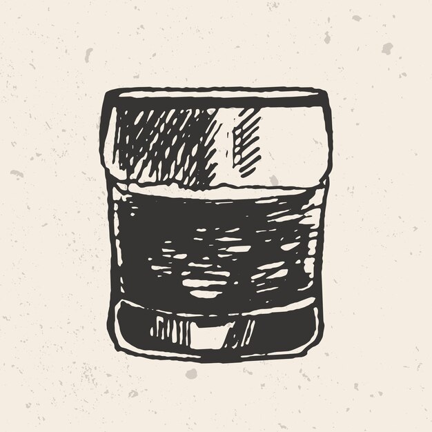 Hand drawn glassfull wiskey sketch illustration