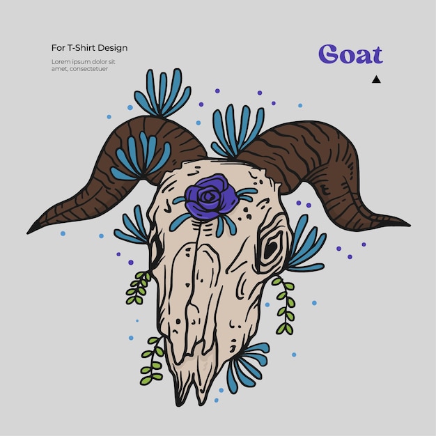 Vector hand drawn goat skull for tshirt design