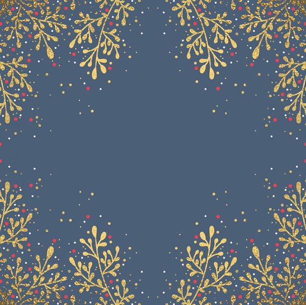 Hand Drawn Gold Christmas Leaves Background