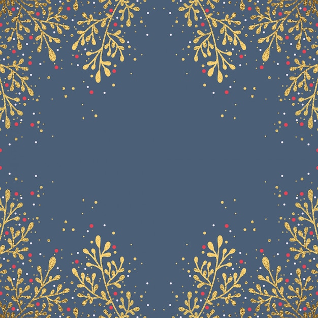 Hand Drawn Gold Christmas Leaves Background