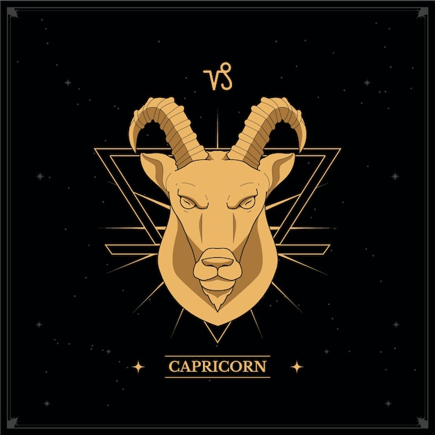 Vector hand drawn golden capricorn logo