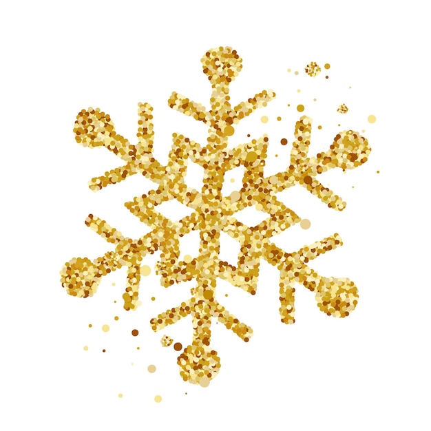 Hand drawn golden Christmas snowflake.