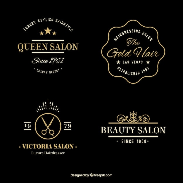 Hand drawn golden elegant hairdressing logos