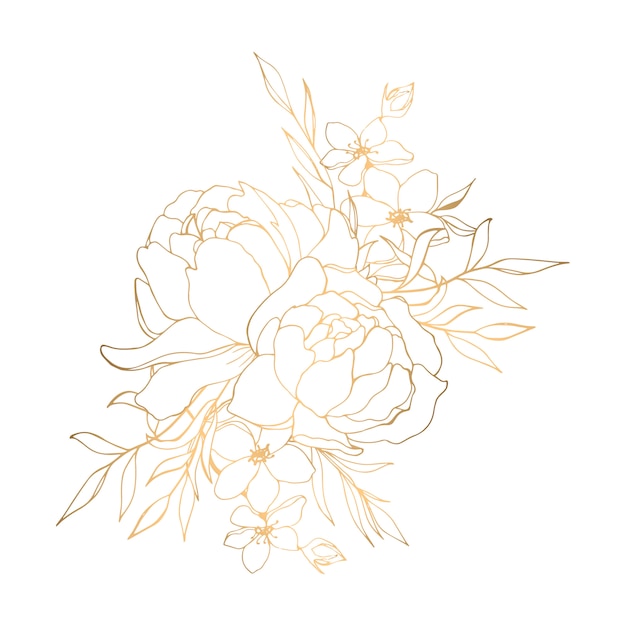 Illustrazione floreale dorata disegnata a mano con peonie