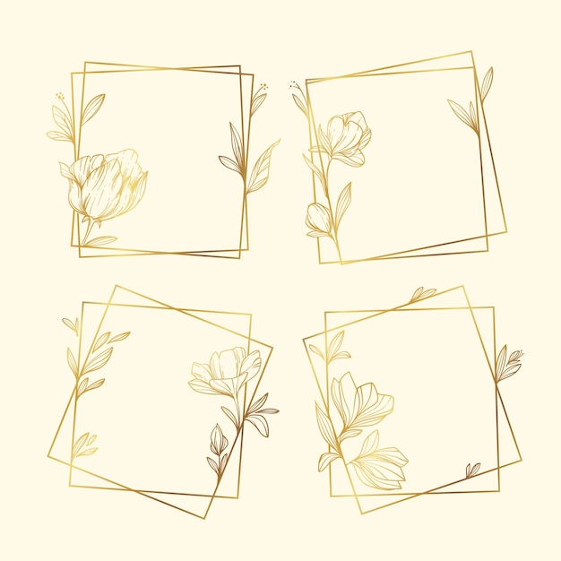 Hand drawn golden leaves frame