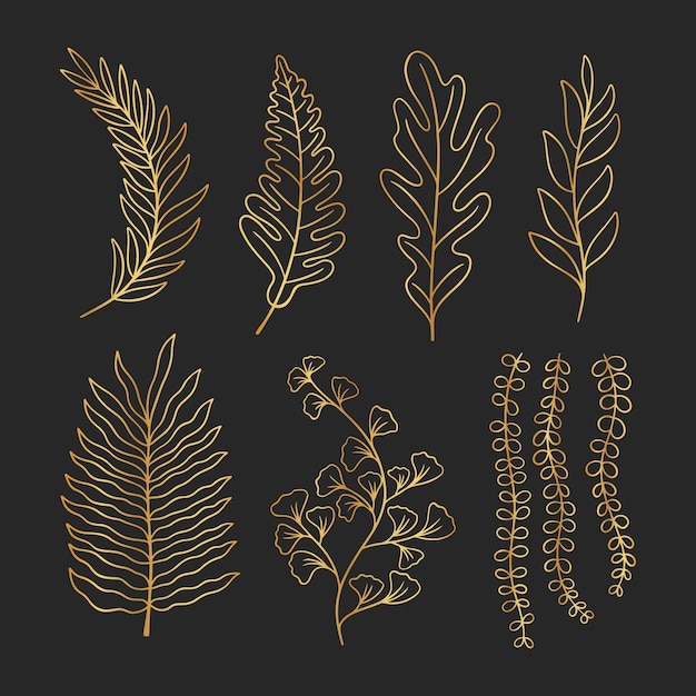 Vector hand drawn golden leaves illustration