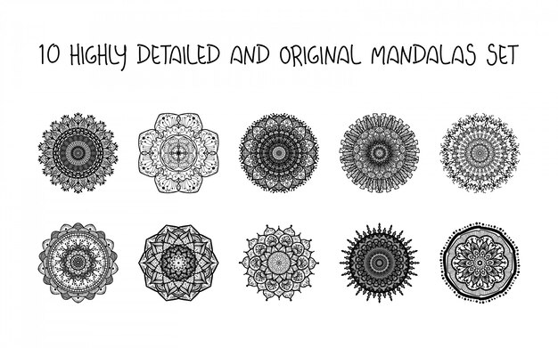 Vector hand drawn golden mandalas set