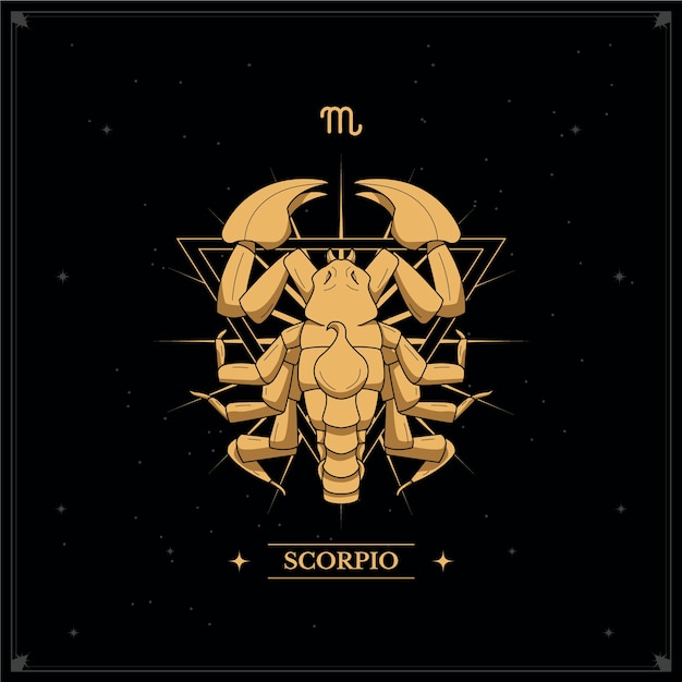 Vector hand drawn golden scorpio logo