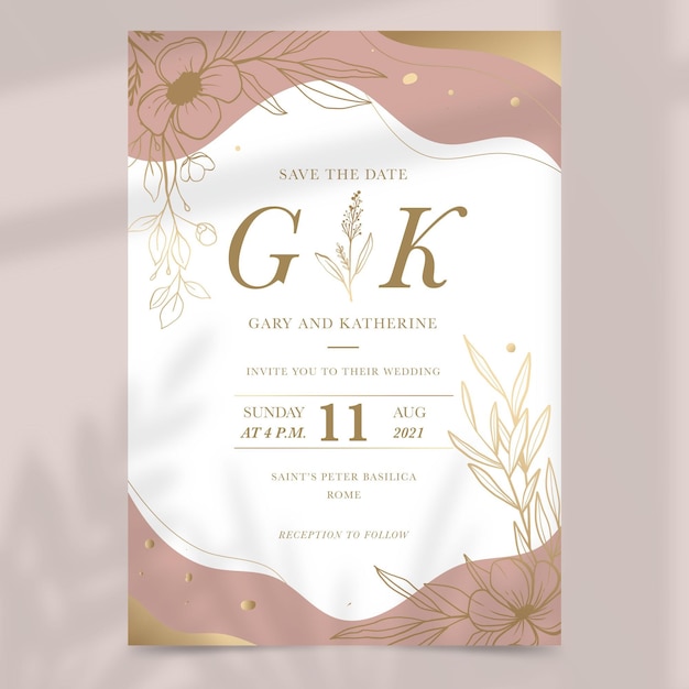 Hand drawn golden wedding invitation template