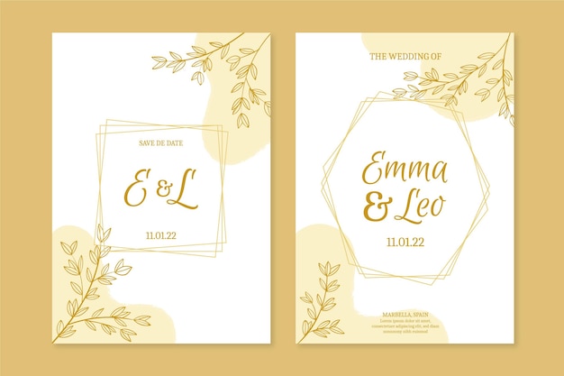 Vector hand drawn golden wedding invitation