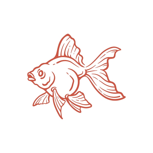 Disegnato a mano linea goldfish art illustrazione vettoriale del pesce rosso