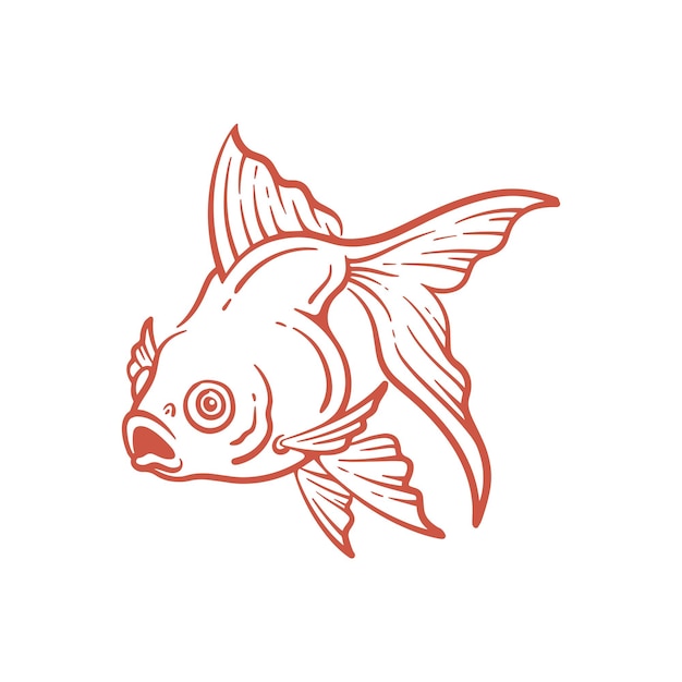 Disegnato a mano linea goldfish art illustrazione vettoriale del pesce rosso