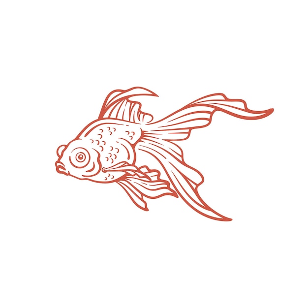 Hand drawn goldfish line art Goldfish vector illustration