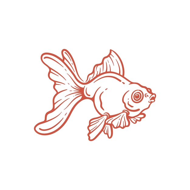 Disegnato a mano linea goldfish art illustrazione vettoriale del pesce rosso