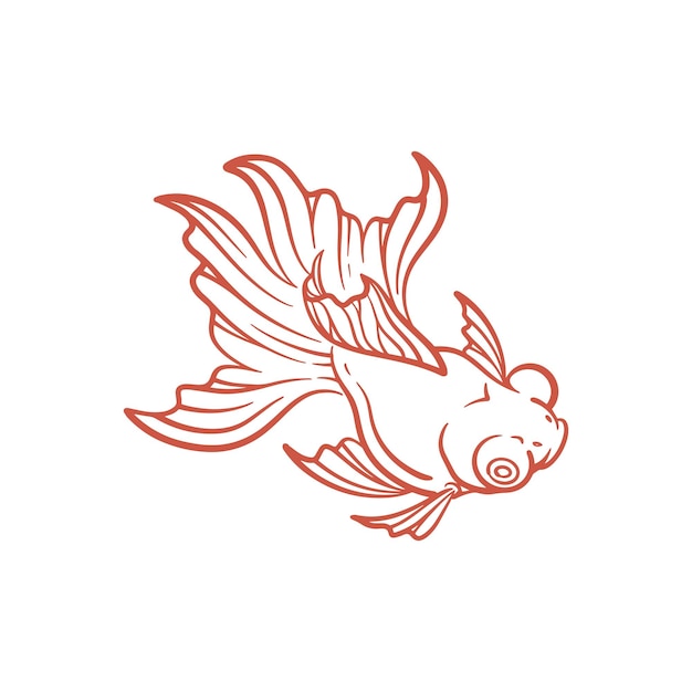 Vettore disegnato a mano linea goldfish art illustrazione vettoriale del pesce rosso