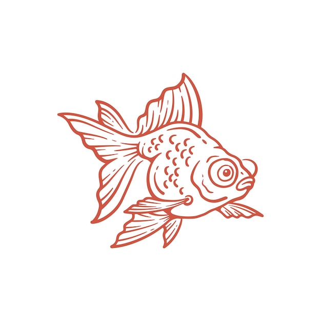 Vettore disegnato a mano linea goldfish art illustrazione vettoriale del pesce rosso