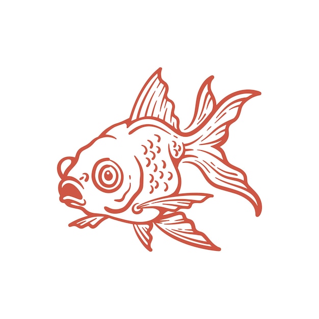 Vettore disegnato a mano linea goldfish art illustrazione vettoriale del pesce rosso