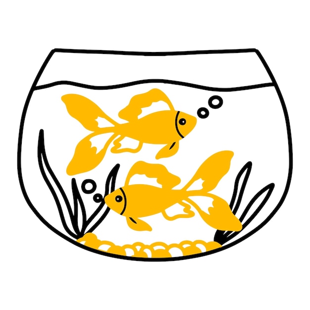 Ручная рисованная золотая рыбка Векторная иллюстрация в стиле каракулей