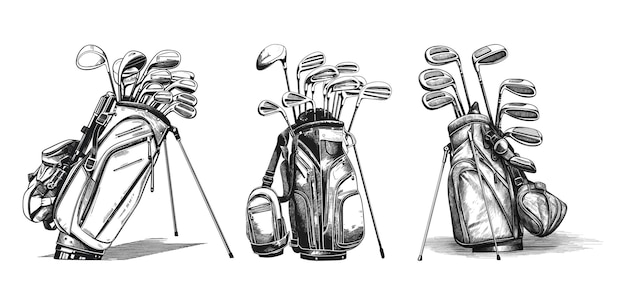 Hand drawn golf bag full of clubs collection