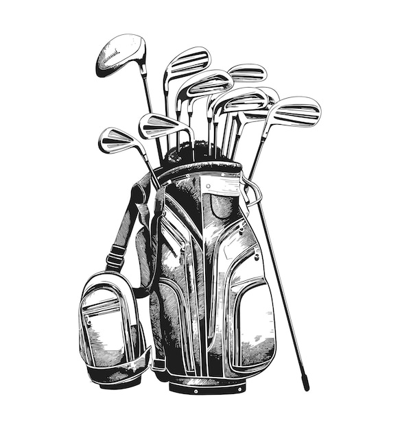 Hand drawn golf bag full of clubs