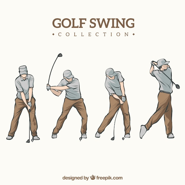 Vector hand drawn golf swing collection