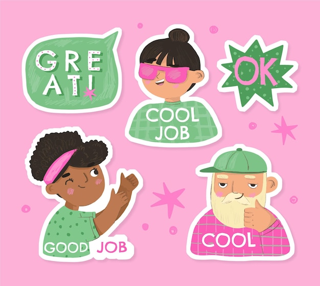 Vector hand drawn good job stickers set