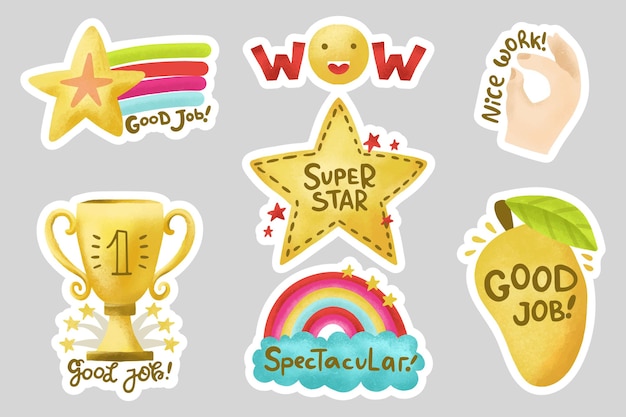 Sticker collection to reward the job well done and good results. Perfect  for teachers and kids. Hand drawn vector drawings Stock Vector Image & Art  - Alamy