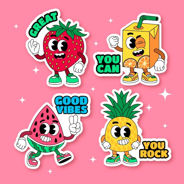 Hand drawn good vibes cartoon sticker