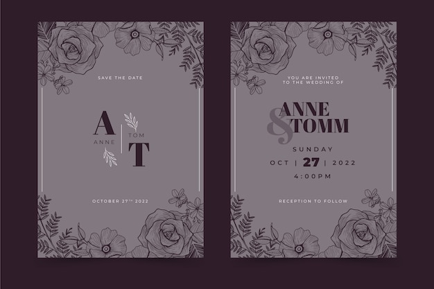 Vector hand drawn gothic wedding invitations