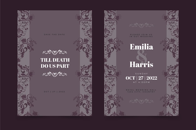 Vector hand drawn gothic wedding invitations