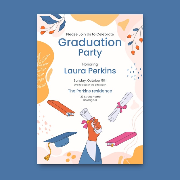 Vector hand drawn graduation invitation template