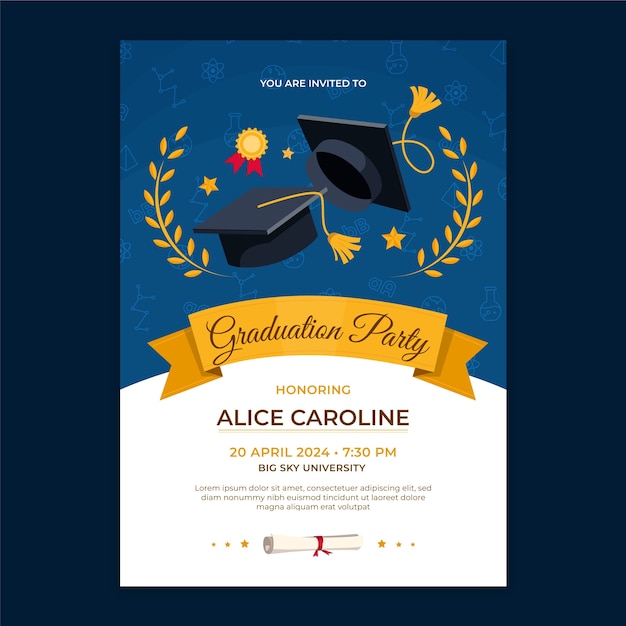 Vector hand drawn graduation invitation template