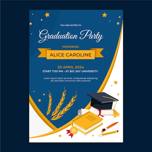 Vector hand drawn graduation invitation template