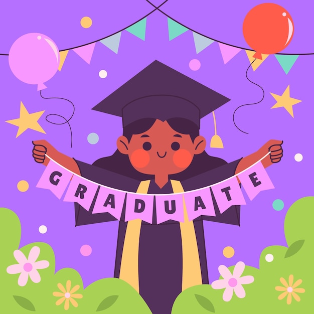 手描きの卒業式の子供たちのイラスト