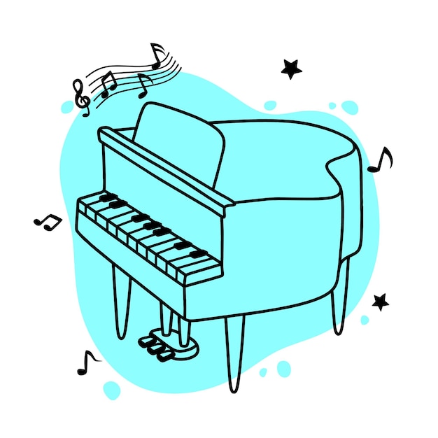 Vector hand drawn grand piano musical instrument