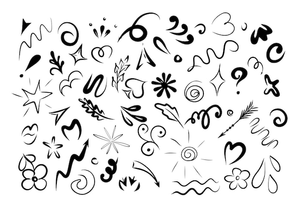 Hand drawn graphic design elements isolated on white backgroundHand drawn in doodle vector