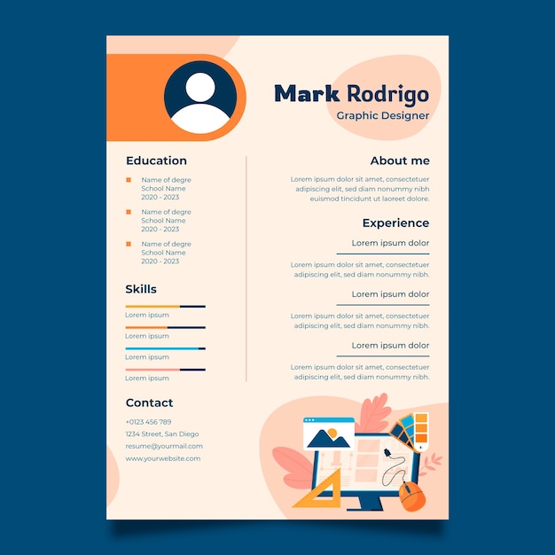 Vettore curriculum vitae disegnato a mano per graphic designer