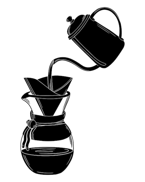 コーヒー醸造のための手描きのグラフィック スタイル ガラス chemex