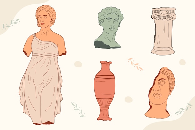 Vector hand drawn greek statue collection