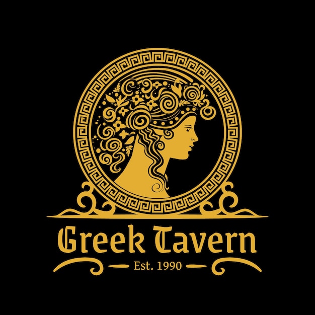 Vector hand drawn greek tavern logo template