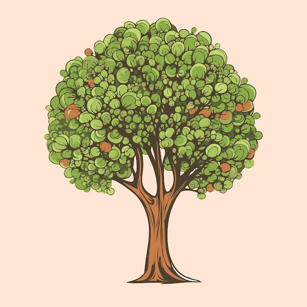 Hand drawn green apple tree isolated on beige background vector illustration