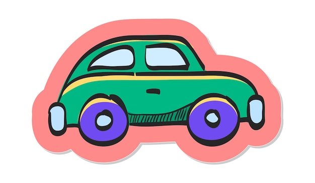 Icona dell'automobile verde disegnata a mano nell'illustrazione di vettore di stile dell'autoadesivo
