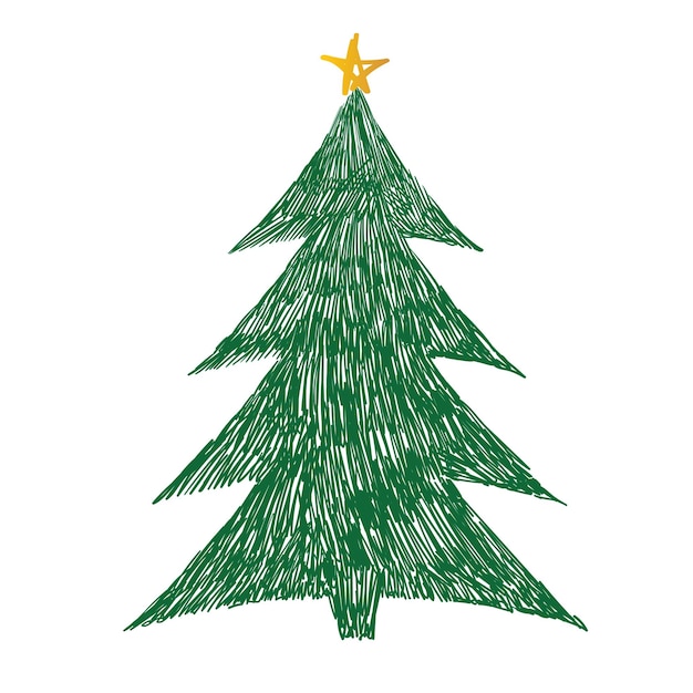 Vector hand drawn green christmas tree