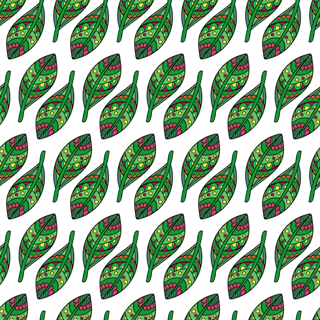 Hand drawn green leaves seamless pattern