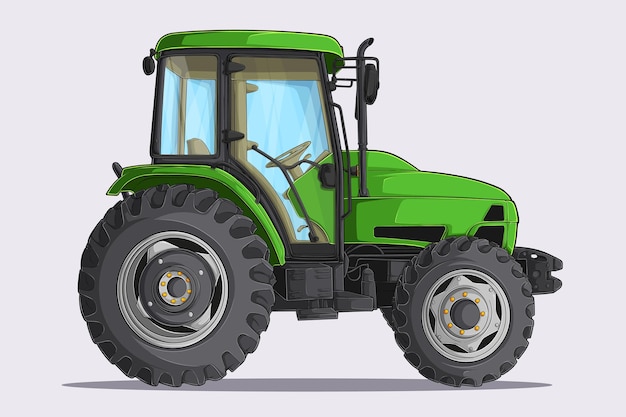 Vector hand drawn green tractor truck farming tractor agricultural modern tractor transportation truck