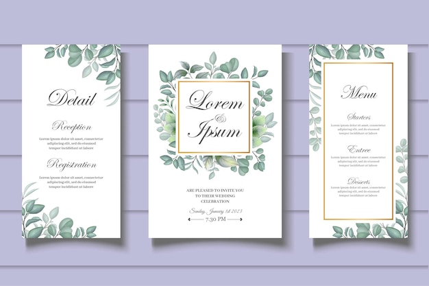 Hand drawn greenery floral wedding invitation