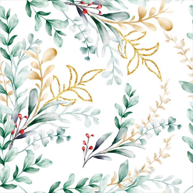 hand drawn greenery and gold leaves pattern